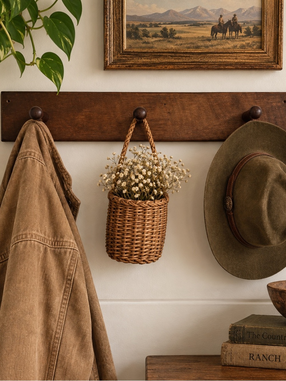 Vintage Brown Rustic Wooden Peg Coat Hanger